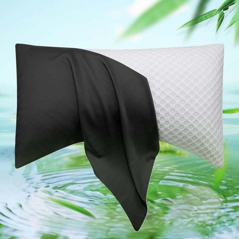 Cooling Side Sleeper Pillow Cases Curved Rayon Derived from Bamboo Pillowcase Cover Breathable Cool Silky Soft Pillowcase for Hot Sleepers Hair and Skin King Size 1 Piece 20 36 Inches Black