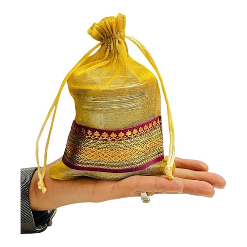 Kriwin Silk Potli Bags with Drawstring, 18 x 12 cm, Pack of 10, for Gifting and Storage (Gold) - Image 2