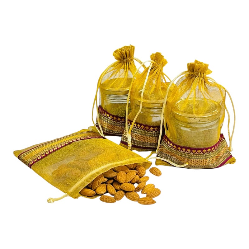 Kriwin Silk Potli Bags with Drawstring, 18 x 12 cm, Pack of 10, for Gifting and Storage (Gold) - Image 5