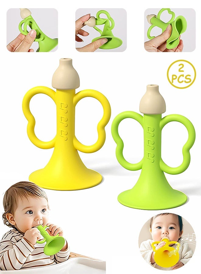 Photon 2 Pcs Baby Teething Toys, Silicone Trumpet Teething Toy Relief Soothing Sore Gums, Easy Grip Toys 0-6 6-12 Months with BPA-Free - Image 1
