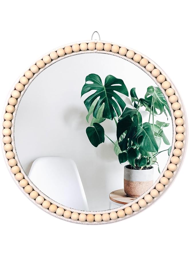 The Bros مرآة دائرية معلقة على الحائط، مرآة خشبية دائرية، ديكور حائط للحمام وغرفة المعيشة وغرفة النوم، مرآة زينة معلقة لأثاث المزرعة وحضانة (الأسلوب أ) - Image 1