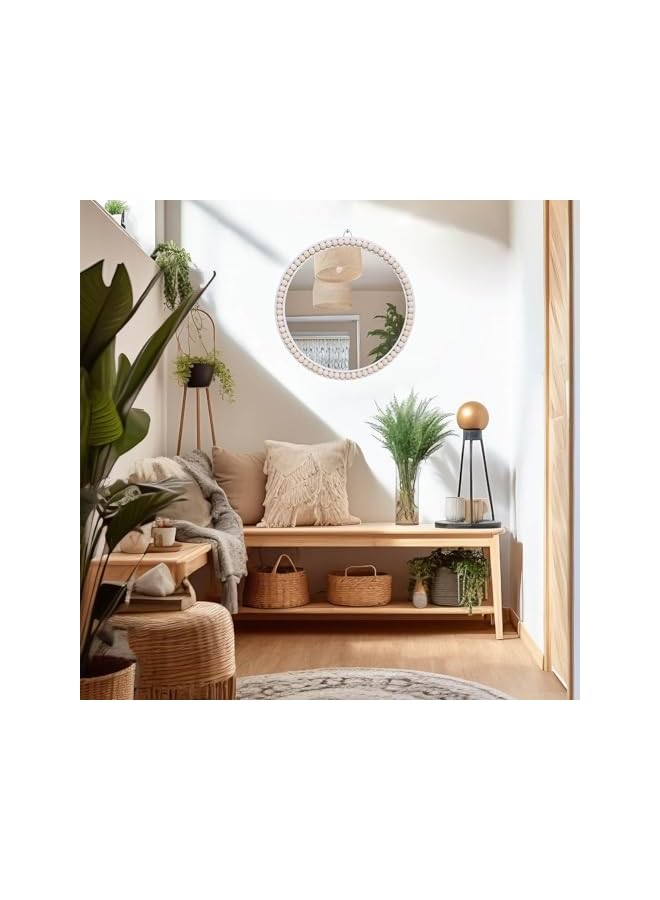 The Bros مرآة دائرية معلقة على الحائط، مرآة خشبية دائرية، ديكور حائط للحمام وغرفة المعيشة وغرفة النوم، مرآة زينة معلقة لأثاث المزرعة وحضانة (الأسلوب أ) - Image 4