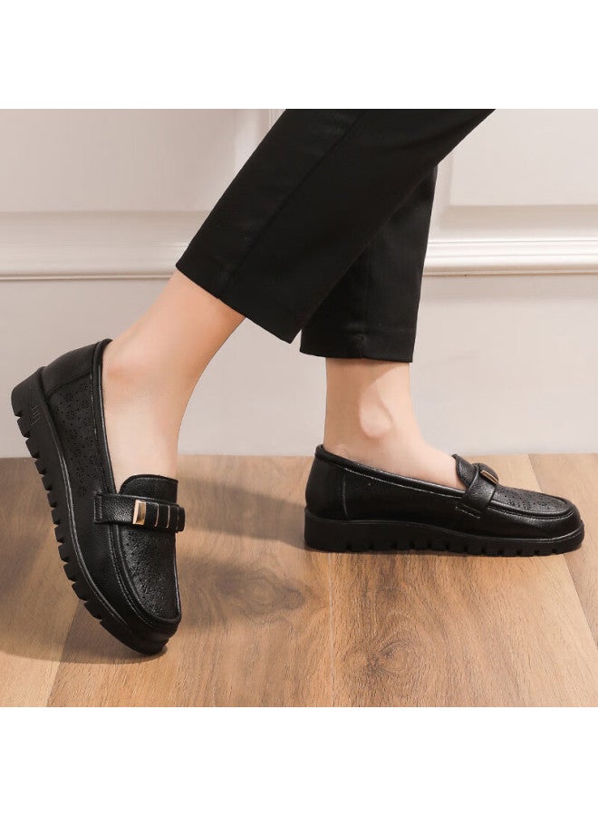 Pull Back Warrior Mom Shoes Middle-aged Sandals Summer Soft-soled Elderly Women's Leather Shoes Single Shoes Anti-slip 50-60 Years Old 0062 Black Size 39 - Image 5