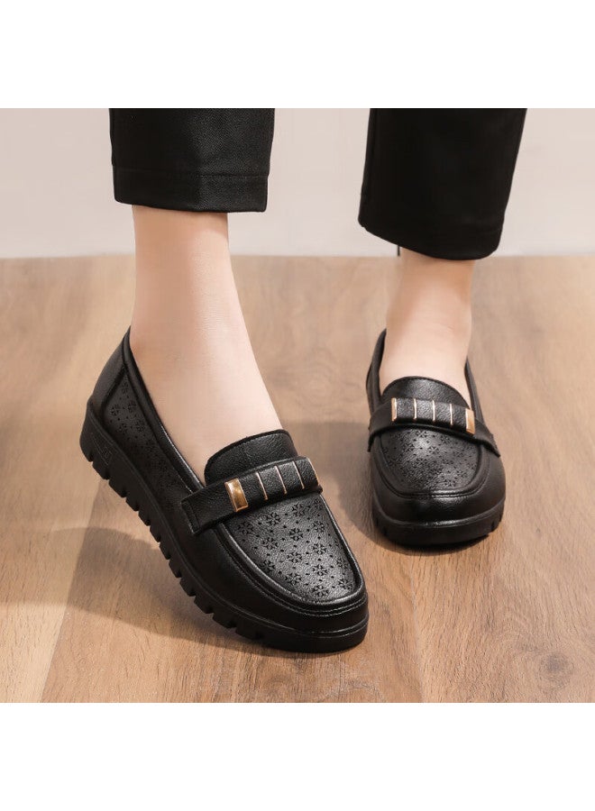 Pull Back Warrior Mom Shoes Middle-aged Sandals Summer Soft-soled Elderly Women's Leather Shoes Single Shoes Anti-slip 50-60 Years Old 0062 Black Size 39 - Image 4