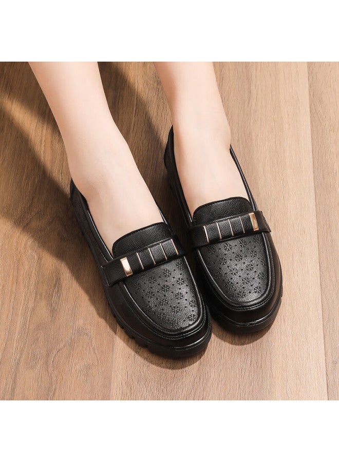 Pull Back Warrior Mom Shoes Middle-aged Sandals Summer Soft-soled Elderly Women's Leather Shoes Single Shoes Anti-slip 50-60 Years Old 0062 Black Size 39 - Image 3