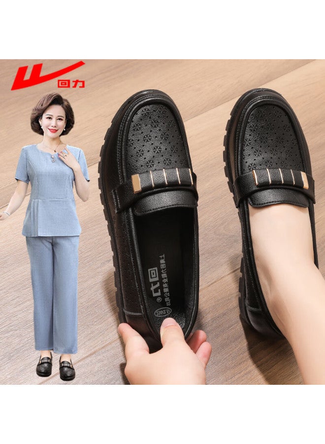 Pull Back Warrior Mom Shoes Middle-aged Sandals Summer Soft-soled Elderly Women's Leather Shoes Single Shoes Anti-slip 50-60 Years Old 0062 Black Size 39 - Image 1