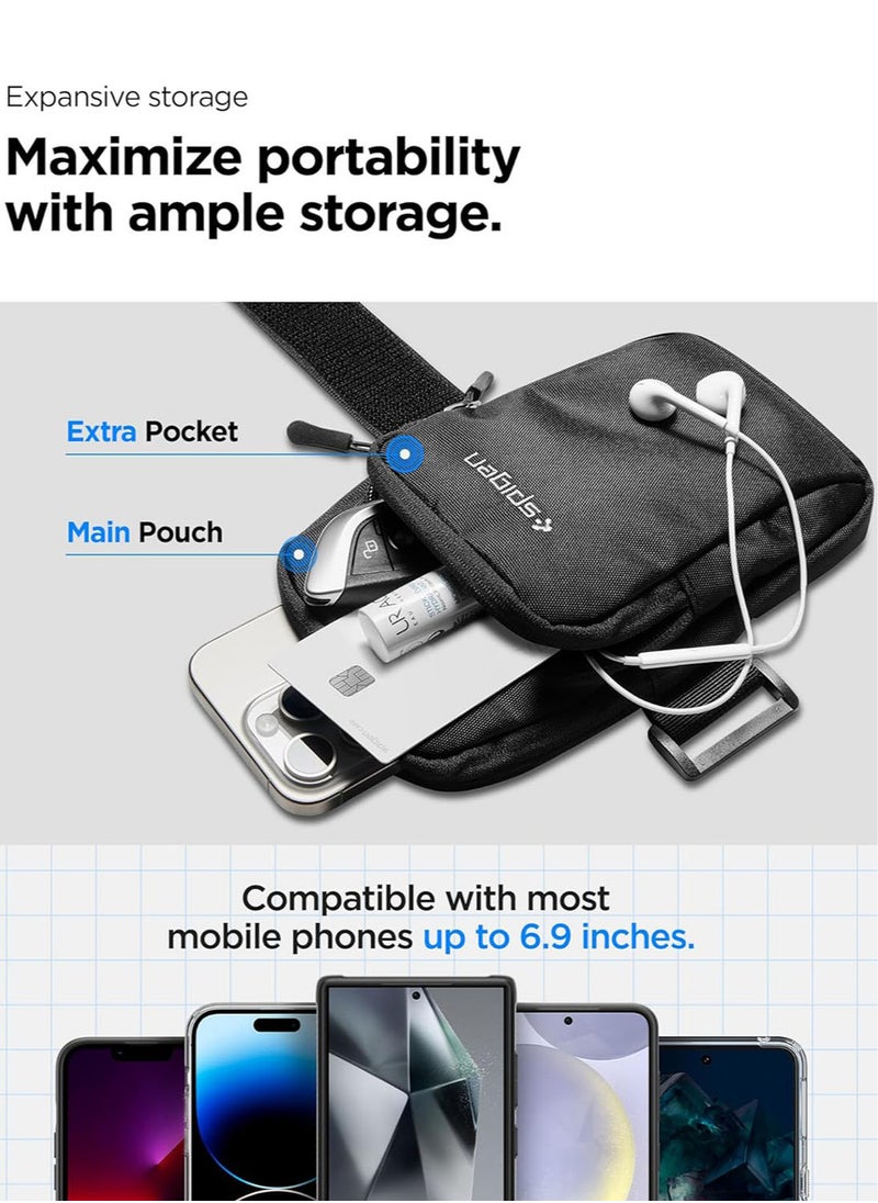 Spigen سوار ذراع للجري من Dynamic Shield مزود بجيب مزدوج للهاتف حتى 6.9 بوصة وخفيف الوزن للغاية ومقاوم للماء - أسود  - Image 5