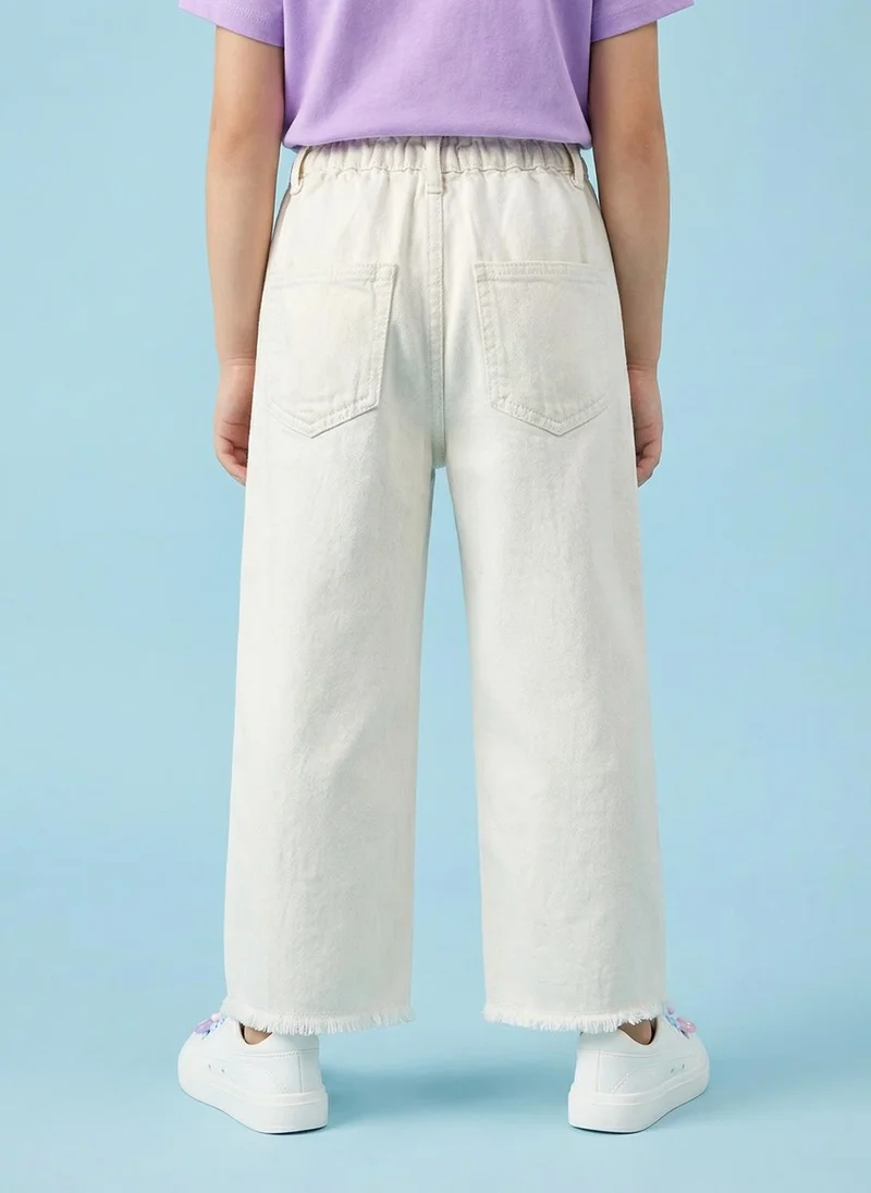 نوتيناتي Nautinati  Girls' 100% Cotton White Overdyed Wide-leg Essentials Jeans