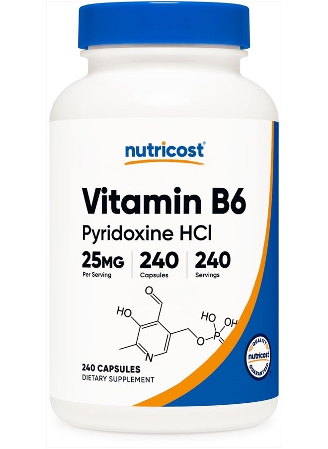 Nutricost - Vitamin B6 (Pyridoxine HCl) 25mg, 240 Capsules - Non-GMO, Gluten Free and Vegetarian Friendly - Image 1