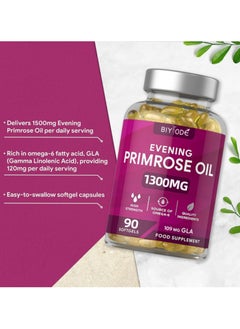BIYODE Evening Primrose Oil 1300mg Softgels, 90 Count, Cold-Pressed and High-Potency, Skin, Hormonal and Women’s Health Support  - Image 4