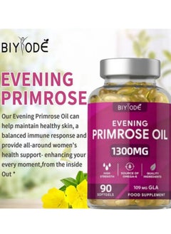 BIYODE Evening Primrose Oil 1300mg Softgels, 90 Count, Cold-Pressed and High-Potency, Skin, Hormonal and Women’s Health Support  - Image 5