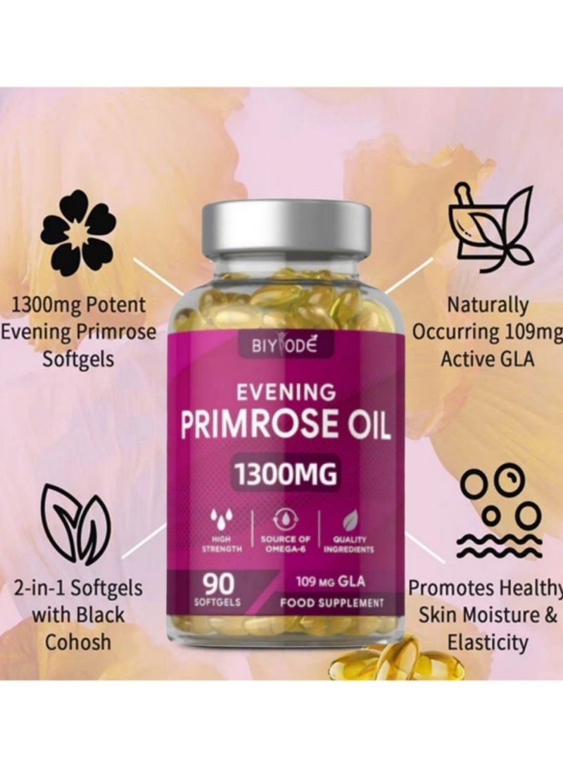 BIYODE Evening Primrose Oil 1300mg Softgels, 90 Count, Cold-Pressed and High-Potency, Skin, Hormonal and Women’s Health Support - Image 3