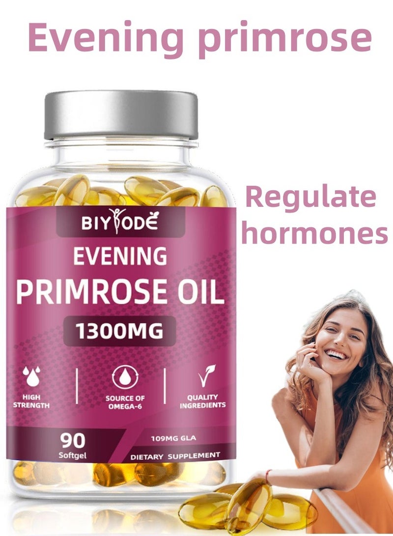 BIYODE Evening Primrose Oil 1300mg Softgels, 90 Count, Cold-Pressed and High-Potency, Skin, Hormonal and Women’s Health Support - Image 1