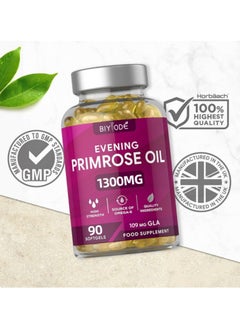 BIYODE Evening Primrose Oil 1300mg Softgels, 90 Count, Cold-Pressed and High-Potency, Skin, Hormonal and Women’s Health Support  - Image 1