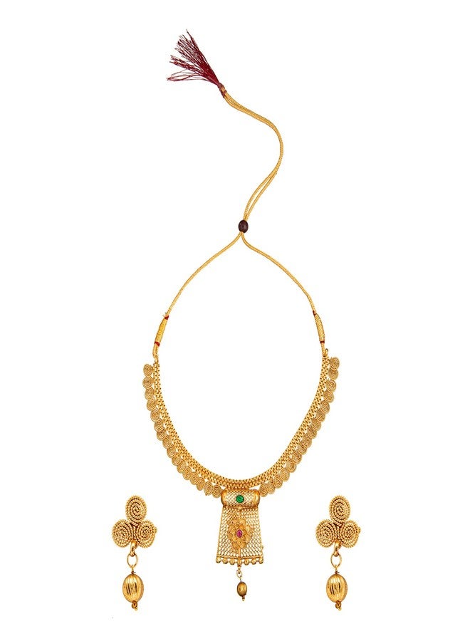 Bodha Traditional Indian Handcrafted Antique Gold Plated Jewellery Combo Bridal Dulhan Necklace Set With Matching Earring For Women (SJN_96) - Image 3