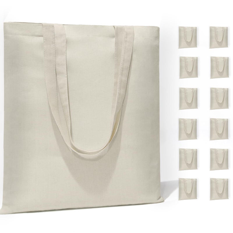 HECTOLIFE 12 Pack Canvas Tote, Reusable Blank Canvas for Shopping,Grocery Bags,DIY Gift Bags - Image 1