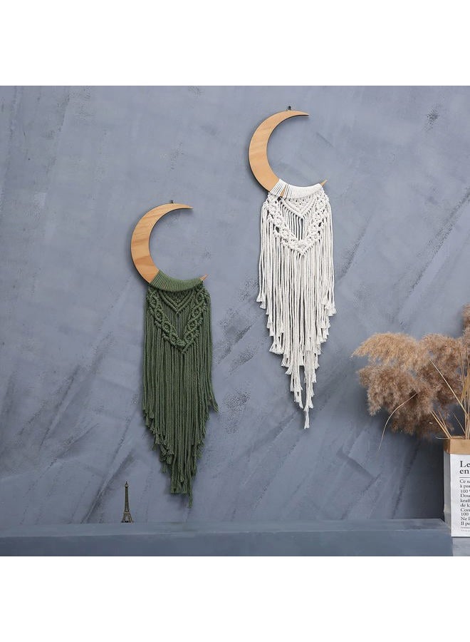 ANROYE Macrame Wall Hanging Boho Moon Decor, Bohemian Crescent Moon Wooden Ornament with Long Tassel, Handmade Unique Wood Tapestry Home Art Decoration Wall Art for Dorm Bedroom Nursery Living Room - Image 4