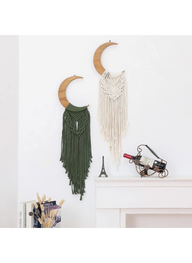 ANROYE Macrame Wall Hanging Boho Moon Decor, Bohemian Crescent Moon Wooden Ornament with Long Tassel, Handmade Unique Wood Tapestry Home Art Decoration Wall Art for Dorm Bedroom Nursery Living Room - Image 2