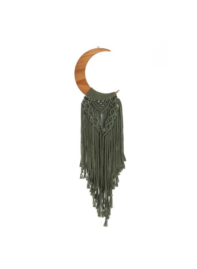 ANROYE Macrame Wall Hanging Boho Moon Decor, Bohemian Crescent Moon Wooden Ornament with Long Tassel, Handmade Unique Wood Tapestry Home Art Decoration Wall Art for Dorm Bedroom Nursery Living Room - Image 1