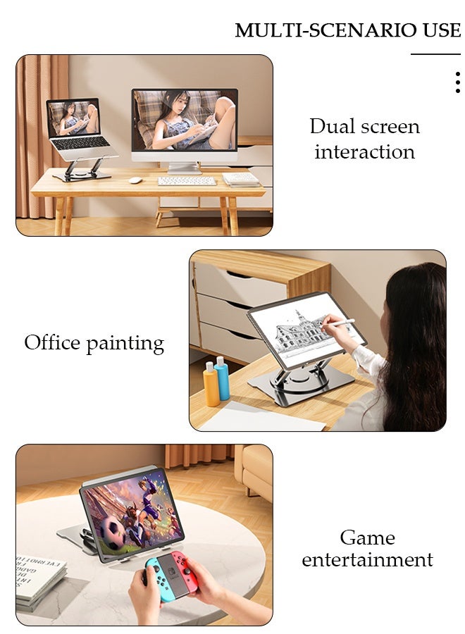 DUNISO حامل كمبيوتر قابل للتعديل مع قاعدة دوارة 360، حامل كمبيوتر من الألمنيوم لأجهزة الكمبيوتر المحمولة، لابتوب مريح قابل للطي إلى المكتب متوافق مع جميع أجهزة اللابتوب من 10-17" - Image 4