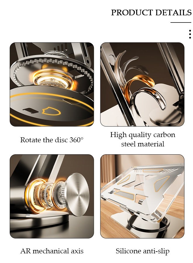 DUNISO حامل كمبيوتر قابل للتعديل مع قاعدة دوارة 360، حامل كمبيوتر من الألمنيوم لأجهزة الكمبيوتر المحمولة، لابتوب مريح قابل للطي إلى المكتب متوافق مع جميع أجهزة اللابتوب من 10-17" - Image 2