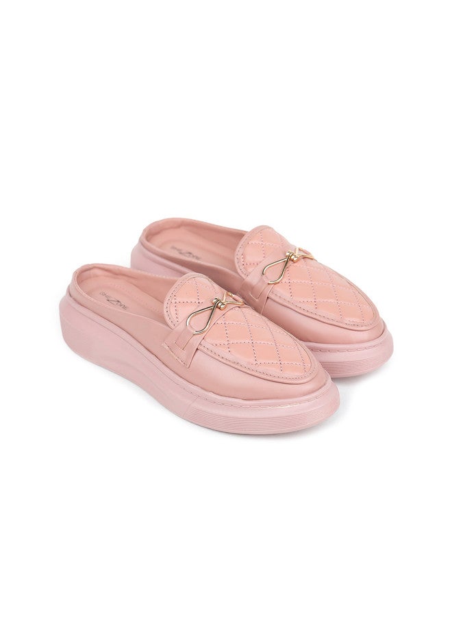 She Zone Peach Textured Mules for Women - Image 2