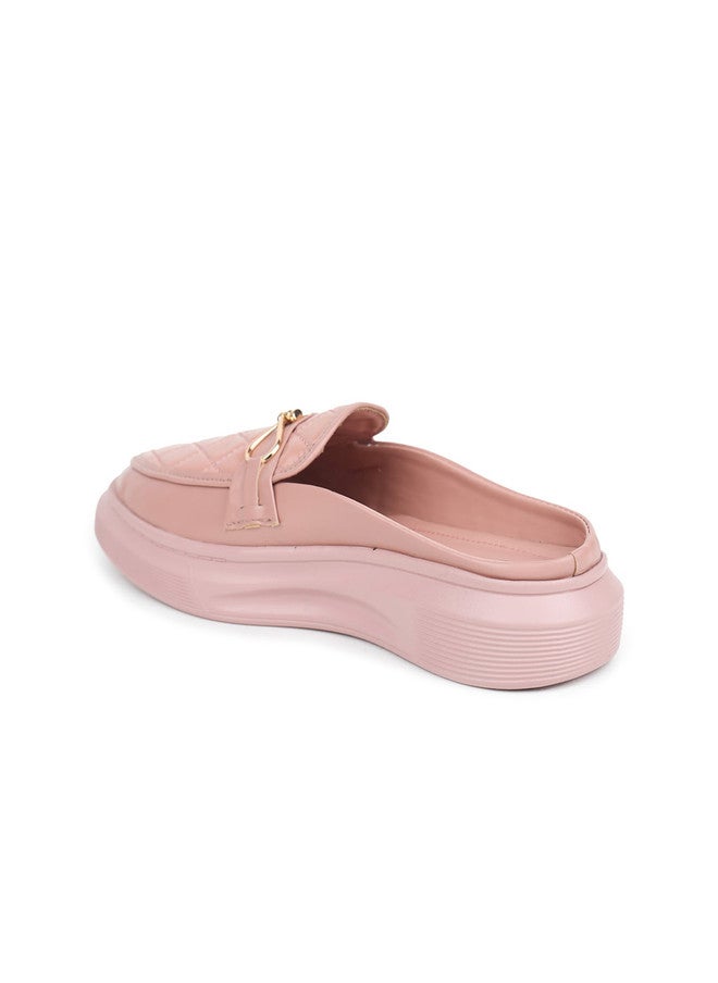 She Zone Peach Textured Mules for Women - Image 4