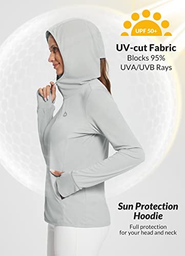 baleaf Women's SPF Jacket Sun Shirt UV Protection Hoodie Zip Up Long Sleeve Hooded Summer Clothing Running Hiking Grey XL - Image 3