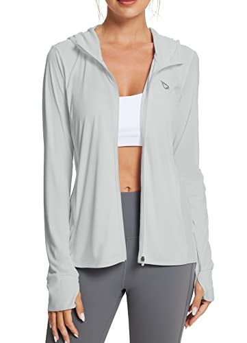 baleaf Women's SPF Jacket Sun Shirt UV Protection Hoodie Zip Up Long Sleeve Hooded Summer Clothing Running Hiking Grey XL - Image 1