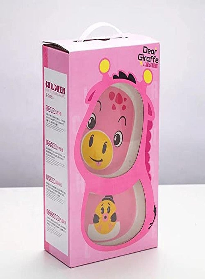 شيري بوكس طقم أطباق عشاء للأطفال من تشيري بوكس - طقم أواني بتصميم كرتوني - مصنوع من ألياف الخيزران الصديقة للبيئة (زرافة عزيزة - طقم من 5 قطع) - Image 2