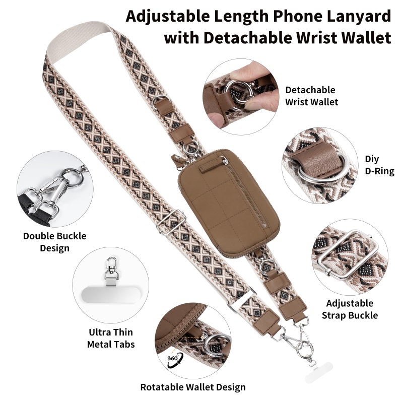 Tiostep Clip and Go Strap for Phone with Wallet Crossbody Phone Lanyard with Anti-Theft Zipper Pouch Detachable Quilted Wrist Wallet with RFID and ID Window for Daily and Travel - Image 3