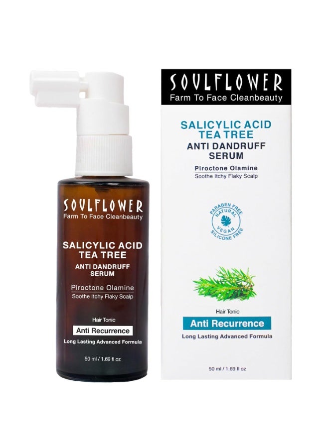 Soulflower Anti Dandruff Hair Serum with Piroctone Olamine, 2% Salicylic Acid & Rosemary Essential Oil for Hair Growth, Anti Hair Fall, Frizz Control Lotion for Men & Women for All Hair Types | 50ml - Image 1