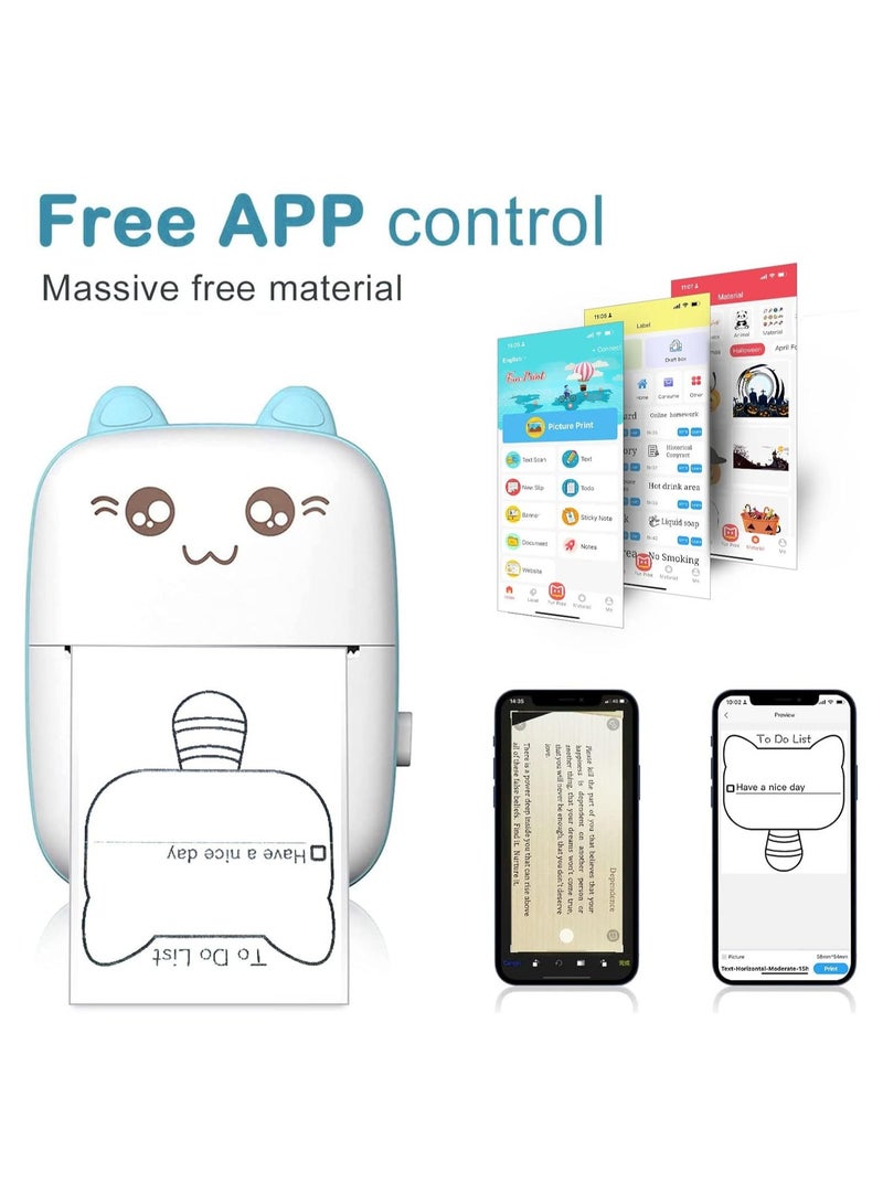 Mini  Printer,Portable Labler Maker with 13 Rolls Paper,Bluetooth Sticker Printer Wireless Inkless printer Compatible with iOS/Android for Study Notes Journal,Memo,Photo,Lists,QR,Adress  - Image 3