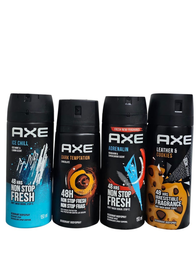 أكس مزيل عرق إكس بخاخ من أربع عبوات روائح مختلفة 150مل *4