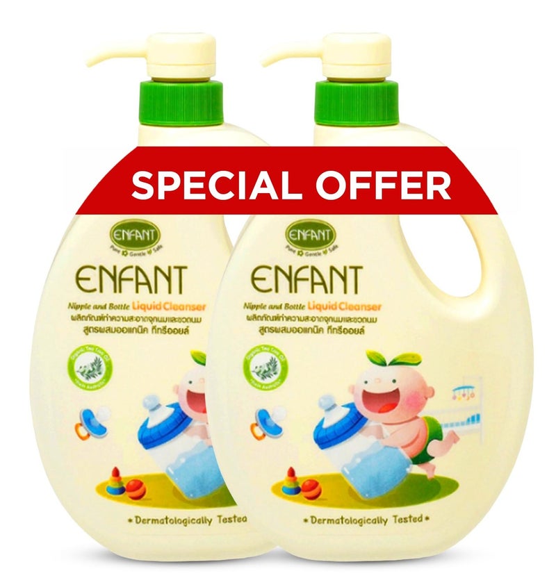Enfant Pack Of 2 Organic Nipple & Bottle Liquid Cleaner 700ML PUMP Liquid Cleanser For Baby Accessories Baby Bottles, Nipples, And Toys Containing Organic Tea Tree Oil And A Double Cleanser Formula Dermatologically Tested - Image 1