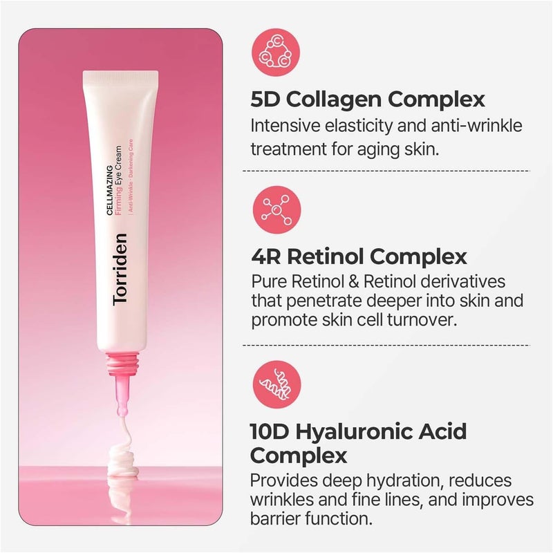 Torriden CELLMAZING Collagen Firming Eye Cream 30ml (1.01 fl.oz) | Wrinkle Improvement and Dark Circles Care | 5D Collagen Complex, 4R Pure Retinol | Korean Skincare Eye Cream - Image 5