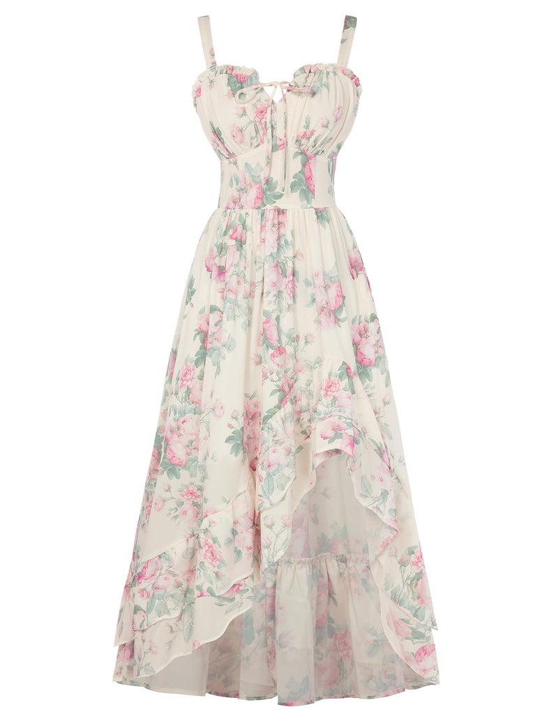 Scarlet Darkness Summer Dresses for Women 2026 Floral Corset Wedding Guest Dress Ruffle Maxi Dress with Pockets - Image 1
