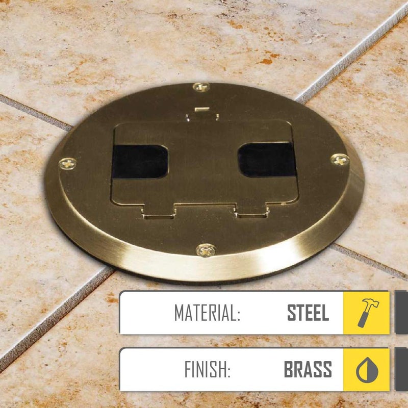 RACO RACO 6239BP Floor Kit with Recessed Duplex 15A TR Device and Adjustable Steel Box, 1-Gang, Brass  - Image 5