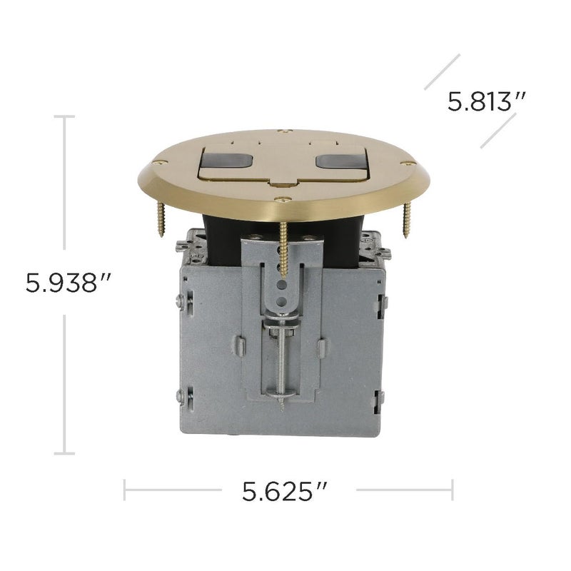 RACO RACO 6239BP Floor Kit with Recessed Duplex 15A TR Device and Adjustable Steel Box, 1-Gang, Brass  - Image 3