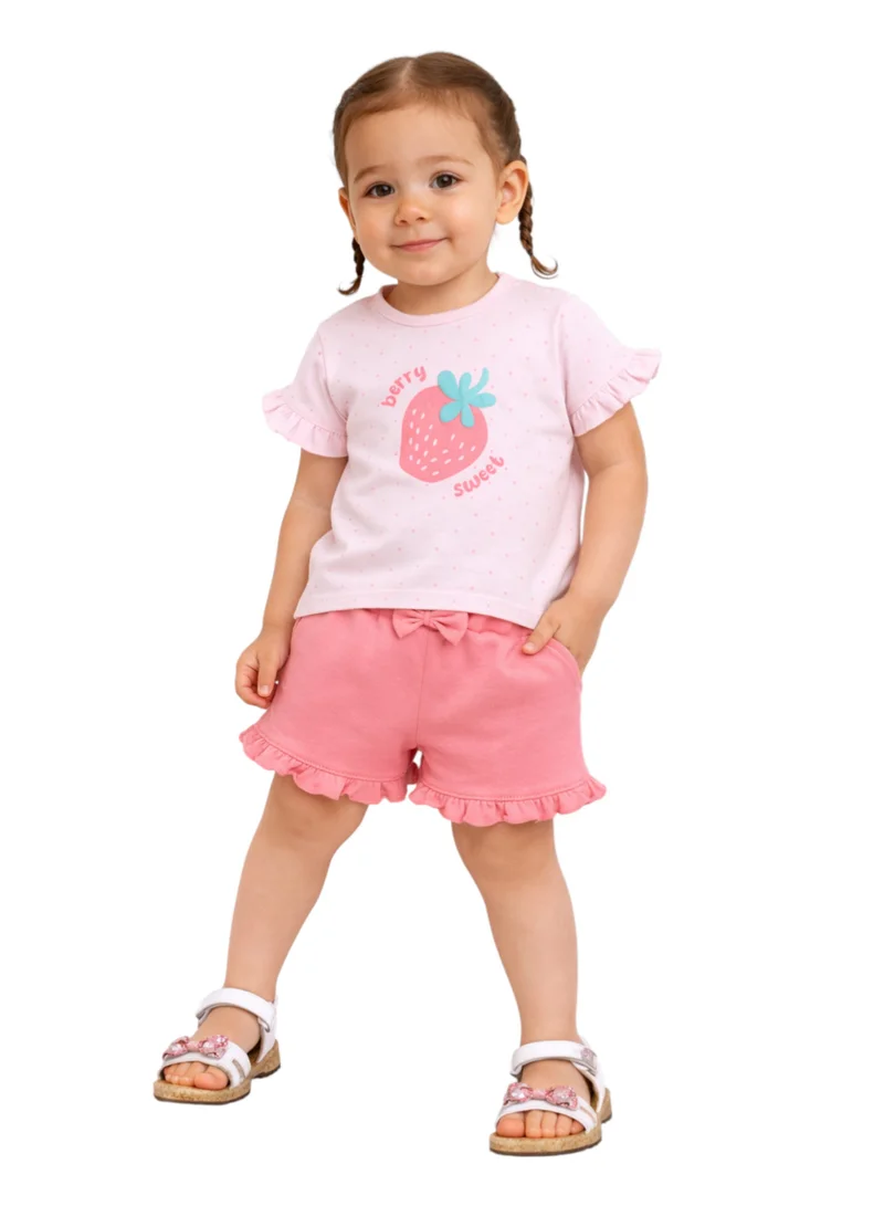 Victor And Jane New Infant Girls’ 2-Piece Set – Strawberry Print Top & Ruffle Shorts for Women | Best Price UAE
