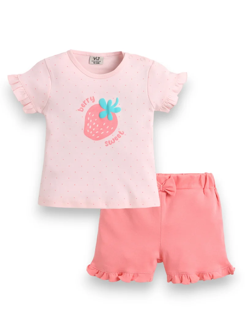 فكتور اند جين Infant Girls’ 2-Piece Set – Strawberry Print Top & Ruffle Shorts