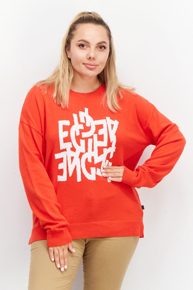 Aigle Women Round Neck Graphic Long Sleeve Sweatshirt, Red - Image 1