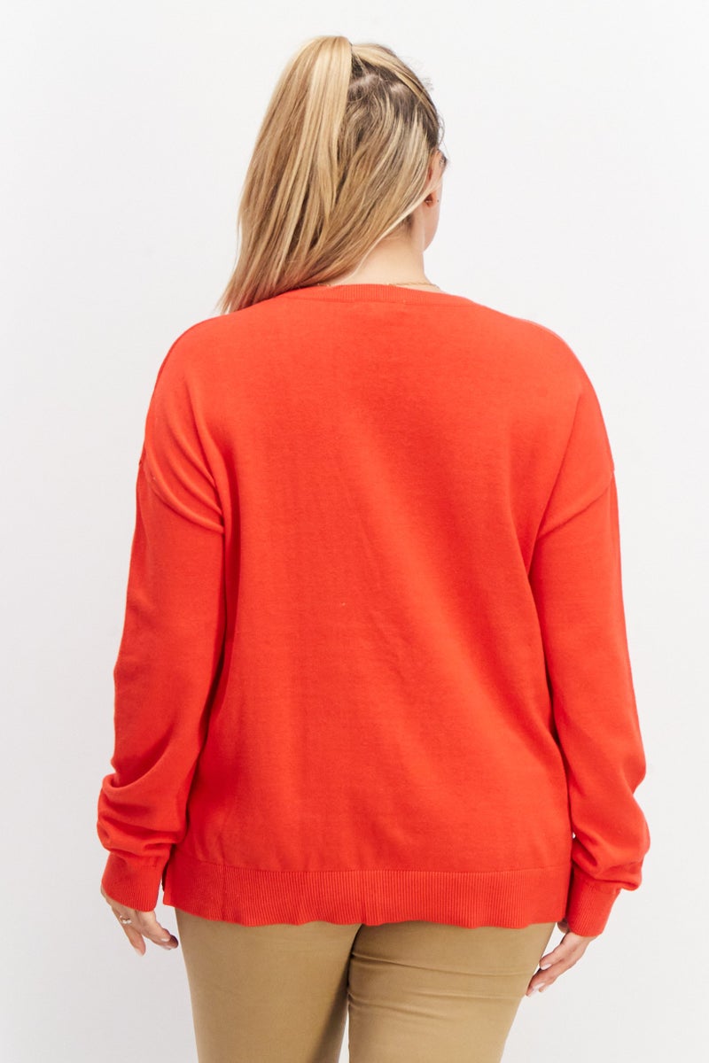 Aigle Women Round Neck Graphic Long Sleeve Sweatshirt, Red - Image 3