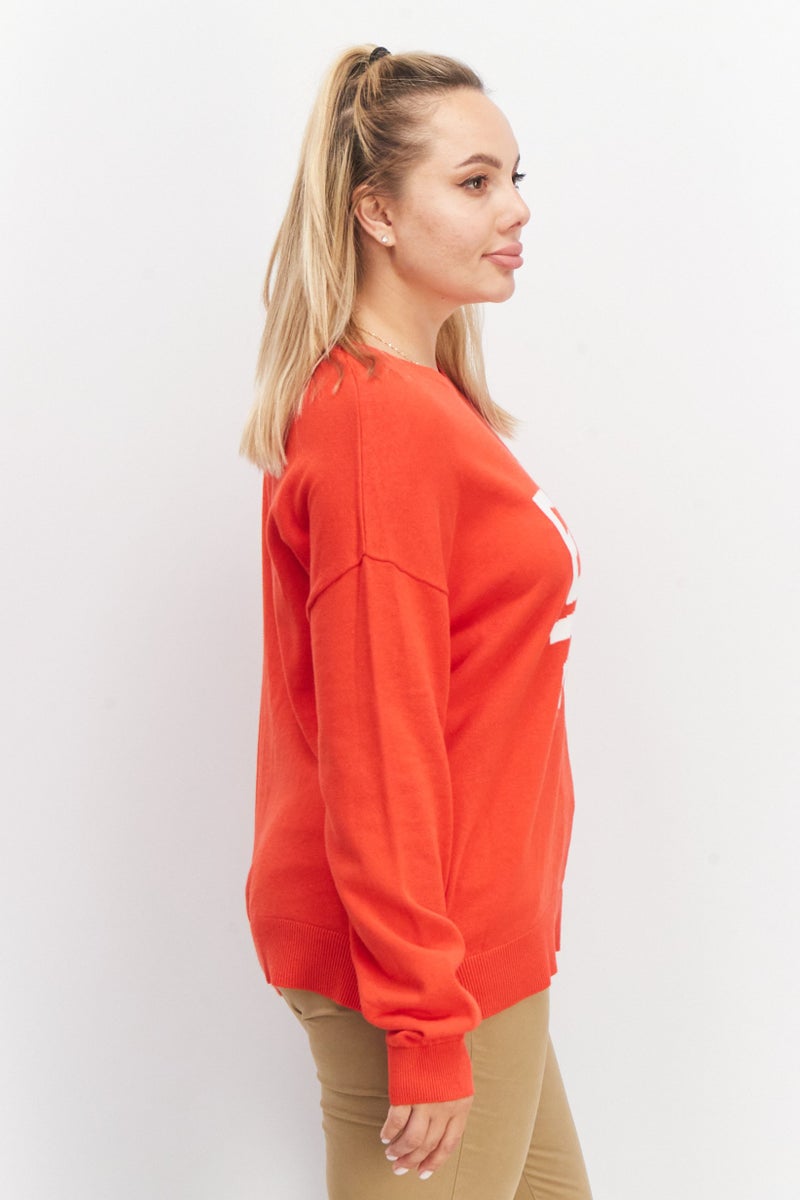 Aigle Women Round Neck Graphic Long Sleeve Sweatshirt, Red - Image 2