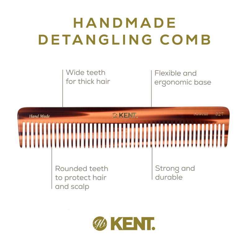 Kent 92T Tortoise Wide Tooth Detangler Combs for Men and Women, Hair Comb for Curly and Wavy Hair and Wet or Dry, Large Wide Tooth Dressing Comb, Handmade, Saw-Cut, Hand polished, Made in England - Image 4