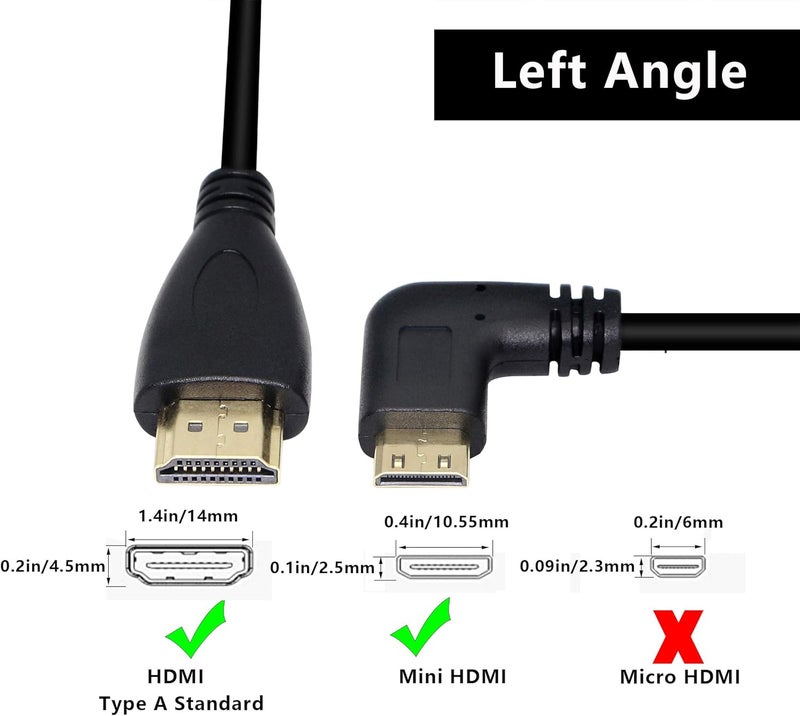 CERRXIAN 50cm 196inch High Speed Gold Plated Mini HDMI Left Angle Male to HDMI Male Cable Black L - Image 2