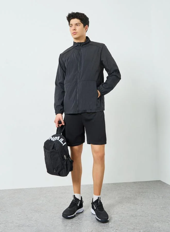 Styli Men Black Zip-Up Jacket