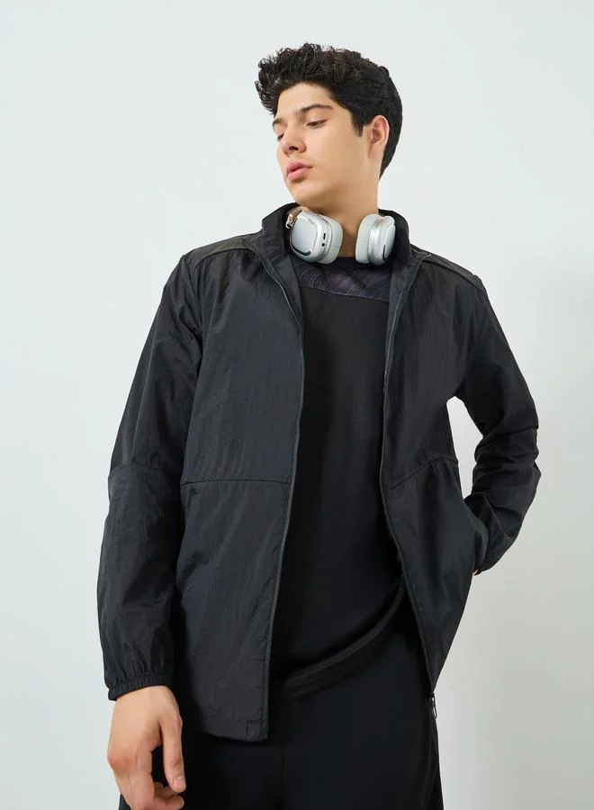 Styli Men Black Zip-Up Jacket