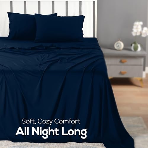 Utopia Bedding Queen Sheet Set - Jersey Knit Sheets 4 Piece – Cotton – Soft T-Shirt Stretchy Sheets (Queen, Navy) - Image 4