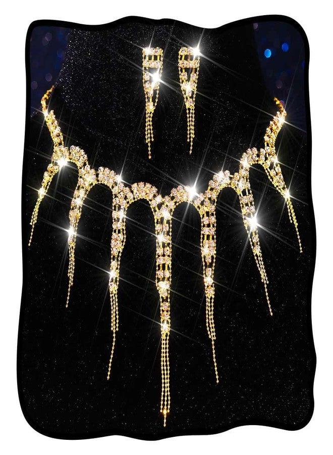 Nicute Rhinestone Necklace Earrings Set Crystal Sparkly Necklaces for Prom Bridal Wedding Jewelry Sets (Gold) - Image 1